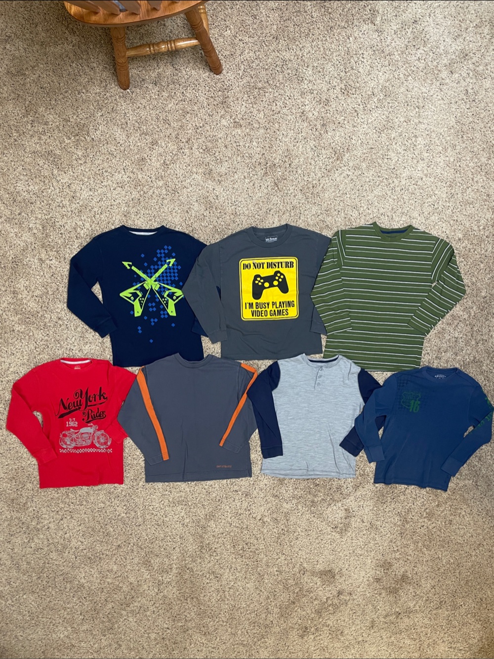 Boys Long Sleeve Tee Lot - Navy, Gray, Green, Red